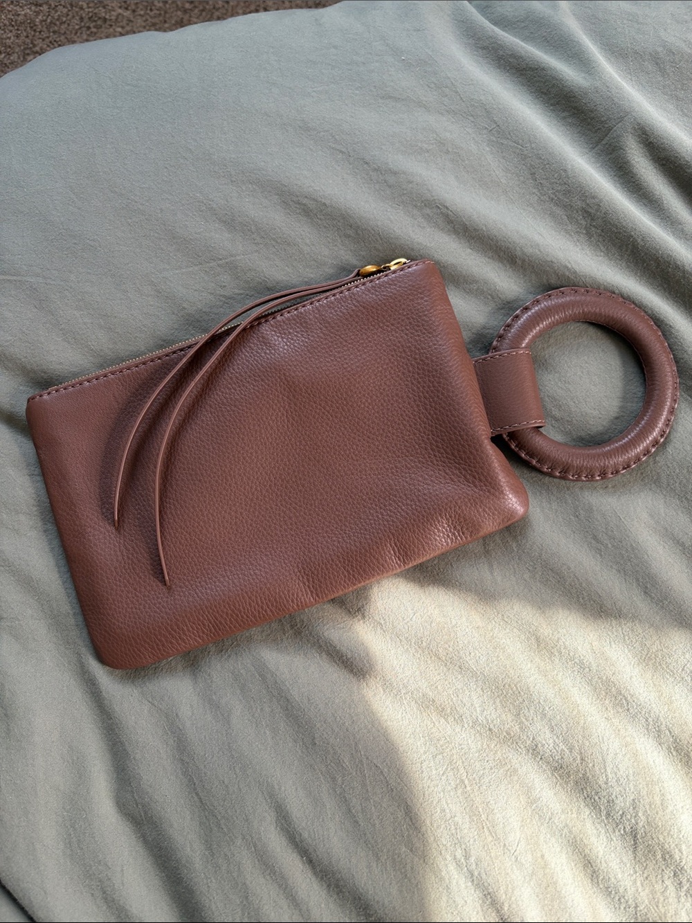 HOBO Chocolate Brown Pebbled Leather Wristlet with Circular Handle